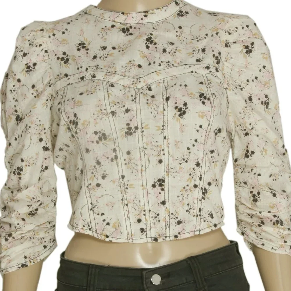 Free People Monica Top Floral Printed Puff Sleeve Blouse